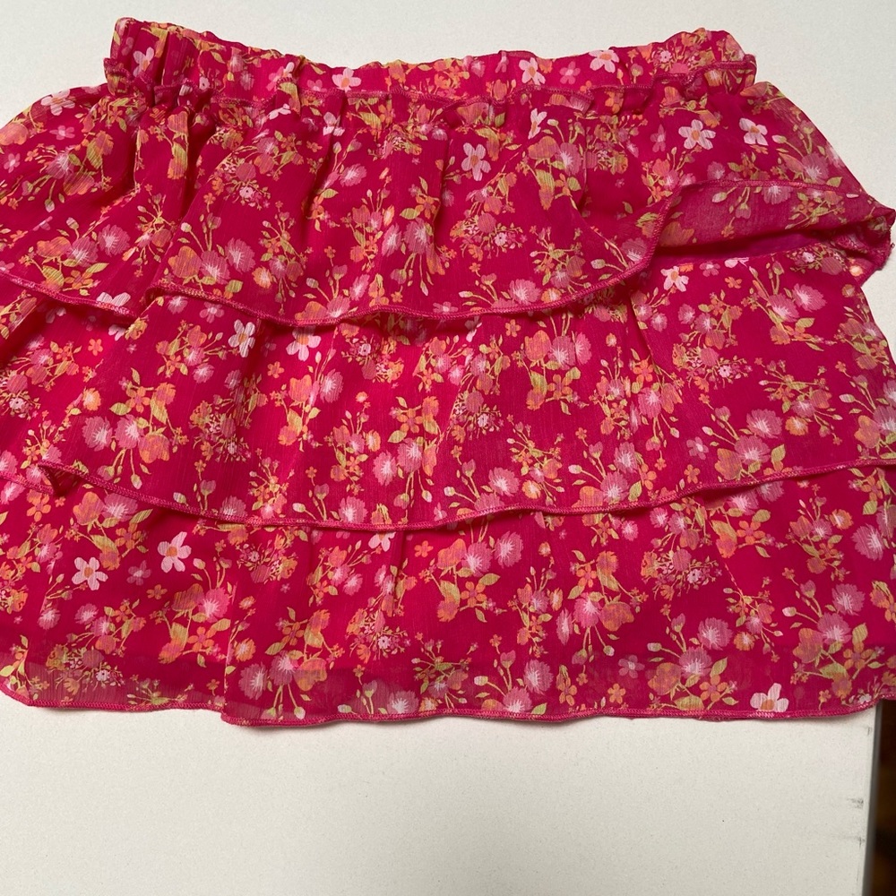 Girls forever 21 mini ruffle skirt hot pink floral